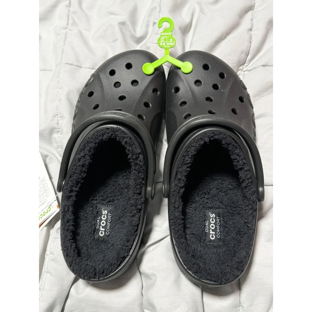 Crocs Baya Lined Clog Black Men 11 Fuzzy Fleece Warm Slip On 205969-060 NEW